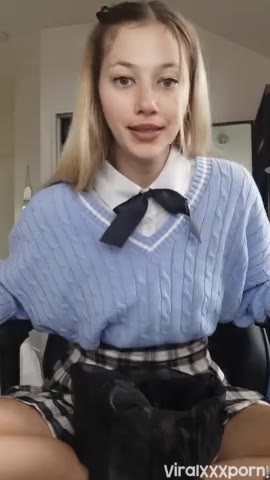 Miss Alice Blonde Schoolgirl Tease in Skirt and Tie Giving a Blowjob